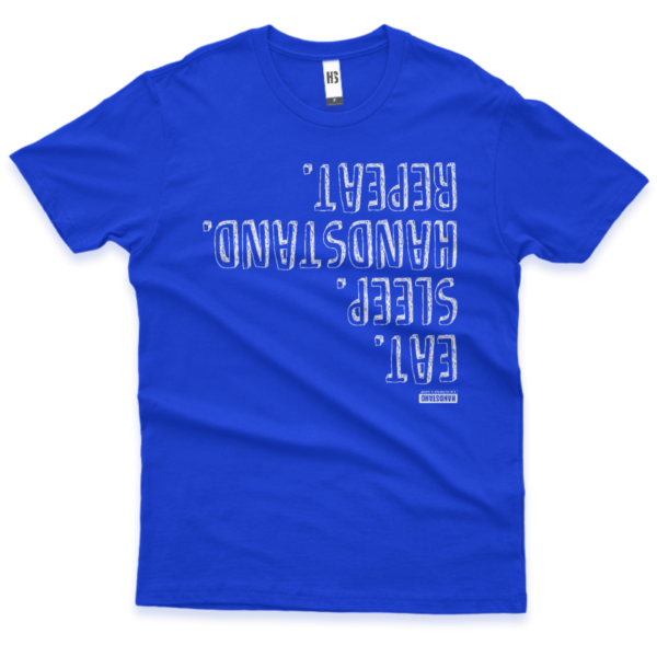 Camiseta Infantil - Eat. Sleep. Handstand. Repeat - Azul Royal